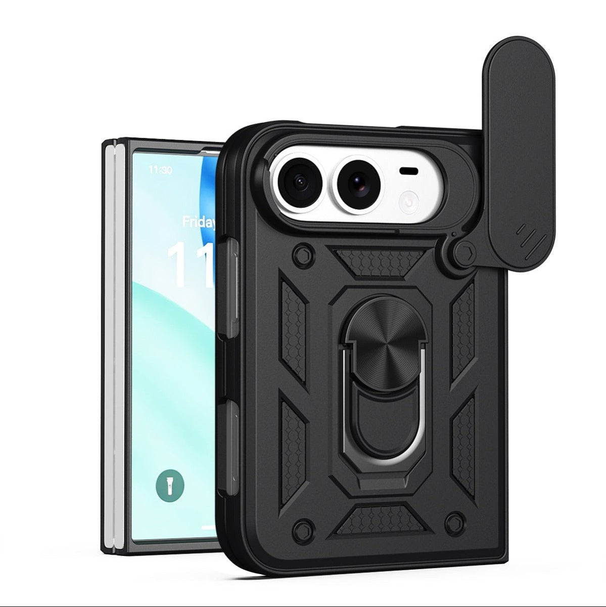 Magnetic Shockproof Phone Case With Camera Cover - Black