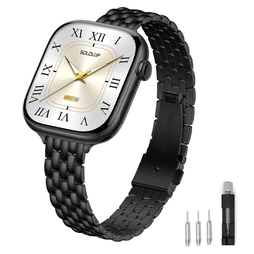 Classic Link Slim Stainless Steel Watch Band - Black