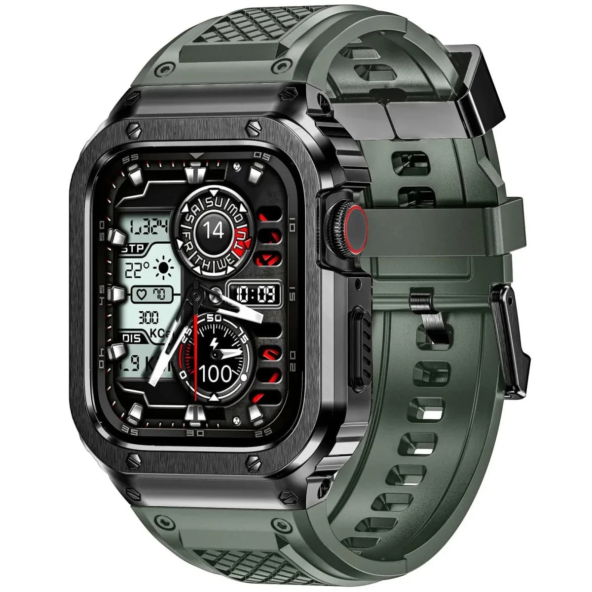 Tactical Watch Band With Shockproof Case - Army Green