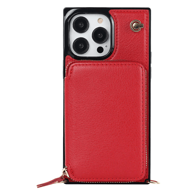 Leather Wallet Phone Case With Lanyard - Red