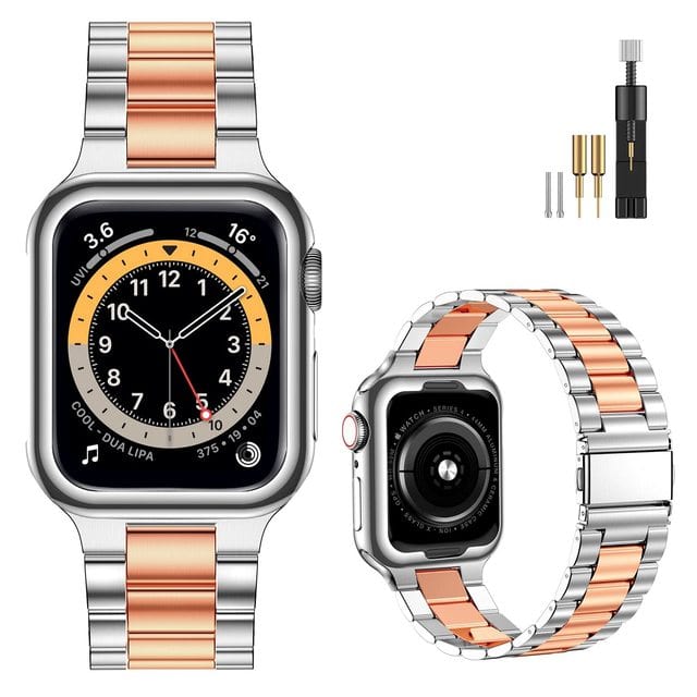 Stainless Steel Watch Band - Silver Rose Gold