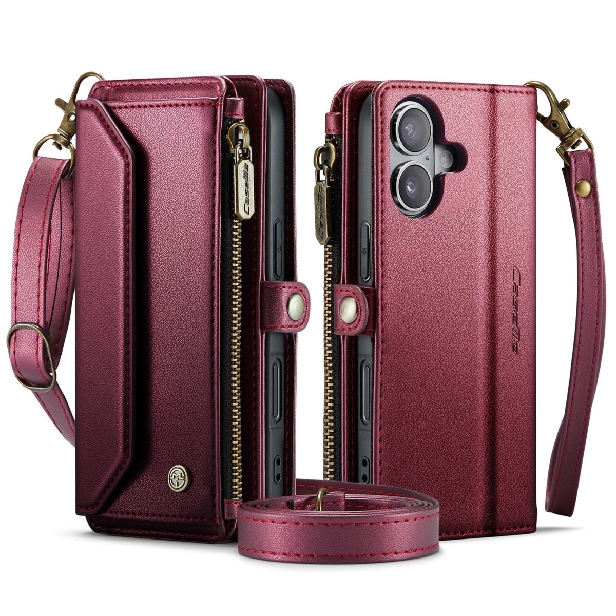 RFID Crossbody Leather Wallet Phone Case - Wine Red