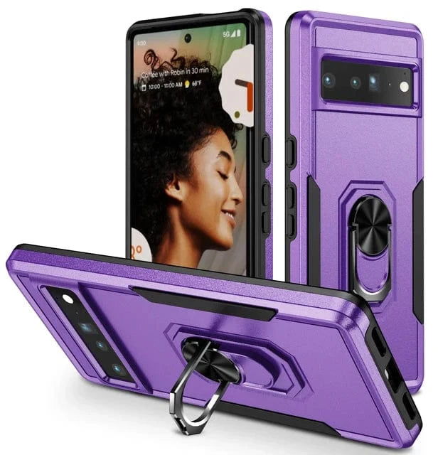 Shockproof Phone Case With Ring Grip For Google Pixel - Purple and Black
