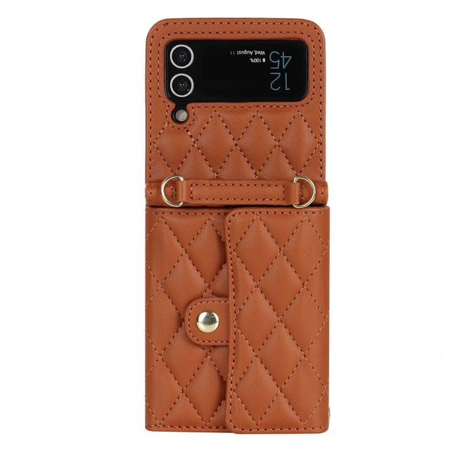 Crossbody Leather Wallet Case For Samsung Z Flip - Brown
