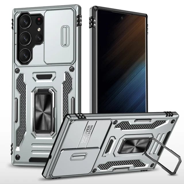 Magnetic Case With Kickstand & Camera Cover For Samsung S Series - Silver