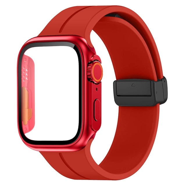 Magnetic Buckle Sports Watch Band With Case - Red