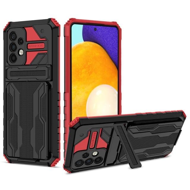 Shockproof Card Holder Case With Kickstand For Samsung A Series - Red