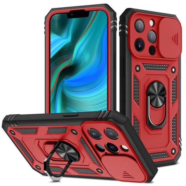 Heavy Duty Magnetic Phone Case With Camera Cover - Red
