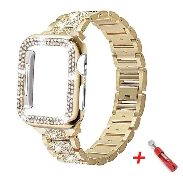 Diamond Watch Band With Case + FREE Band Adjuster Tool - Gold