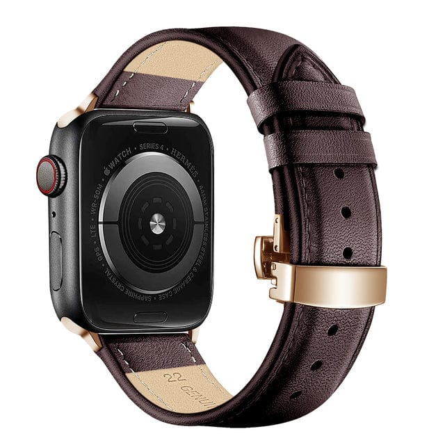 Butterfly Leather Watch Band - Coffee / Rose Gold Buckle