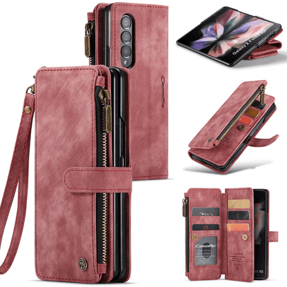Zipper Leather Wallet Case For Samsung Z Fold - Red