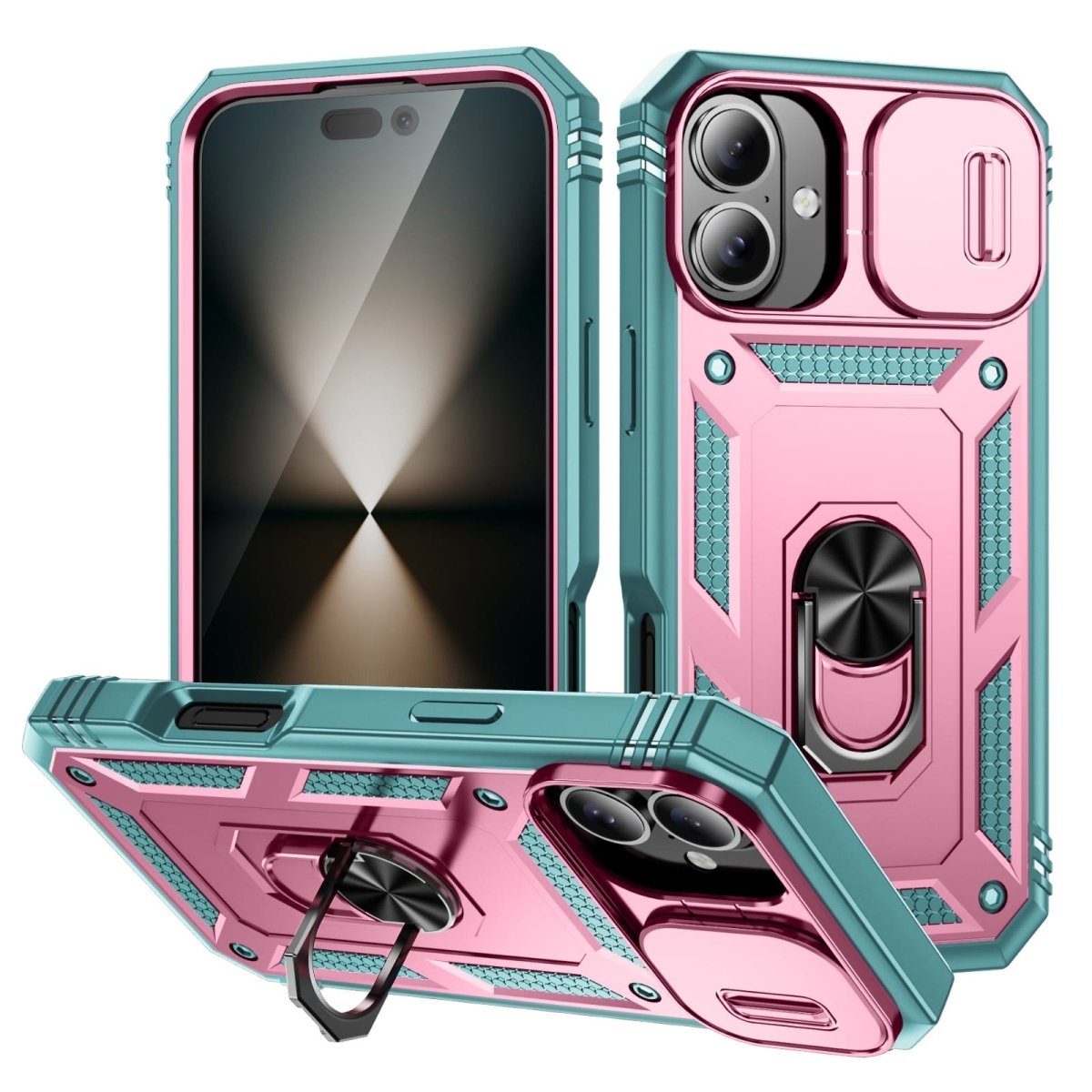 Heavy Duty Magnetic Phone Case With Camera Cover - Pink & Mint