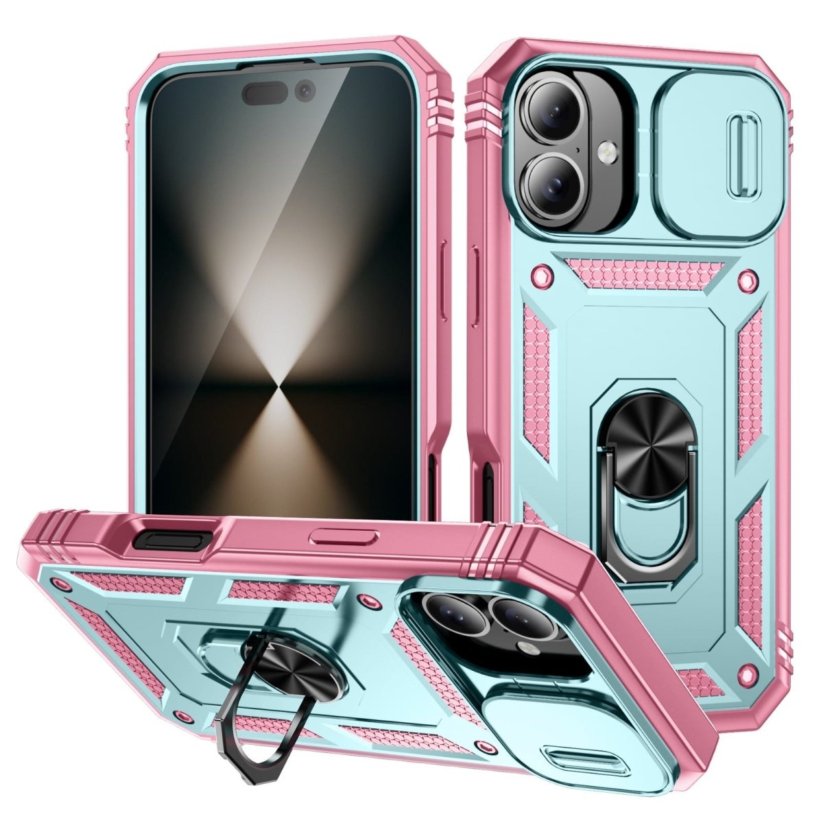 Heavy Duty Magnetic Phone Case With Camera Cover - Mint & Pink