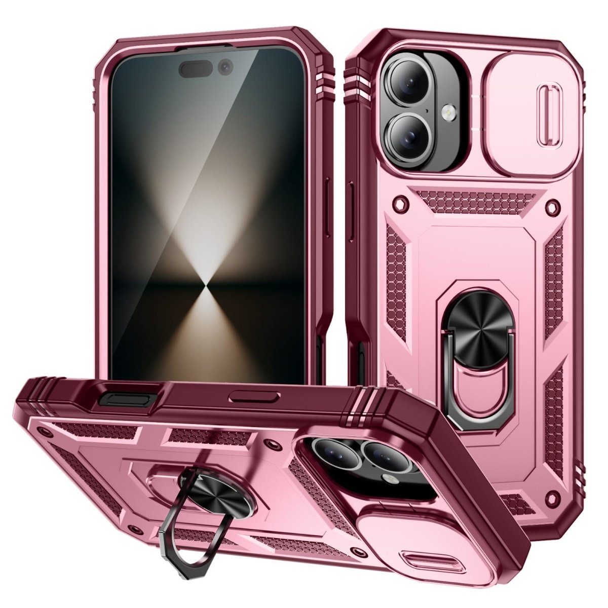 Heavy Duty Magnetic Phone Case With Camera Cover - Pink & Red