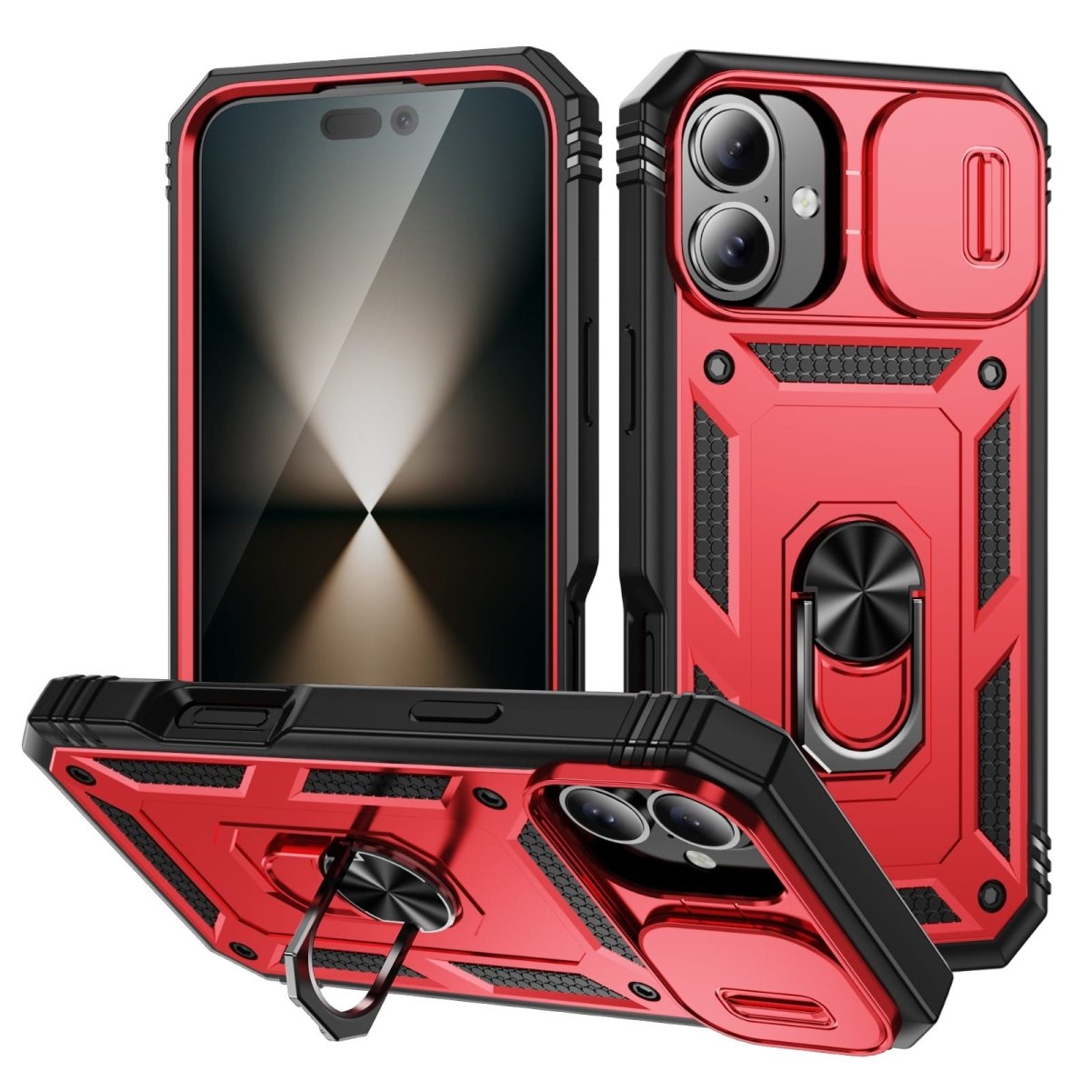 Heavy Duty Magnetic Phone Case With Camera Cover - Red