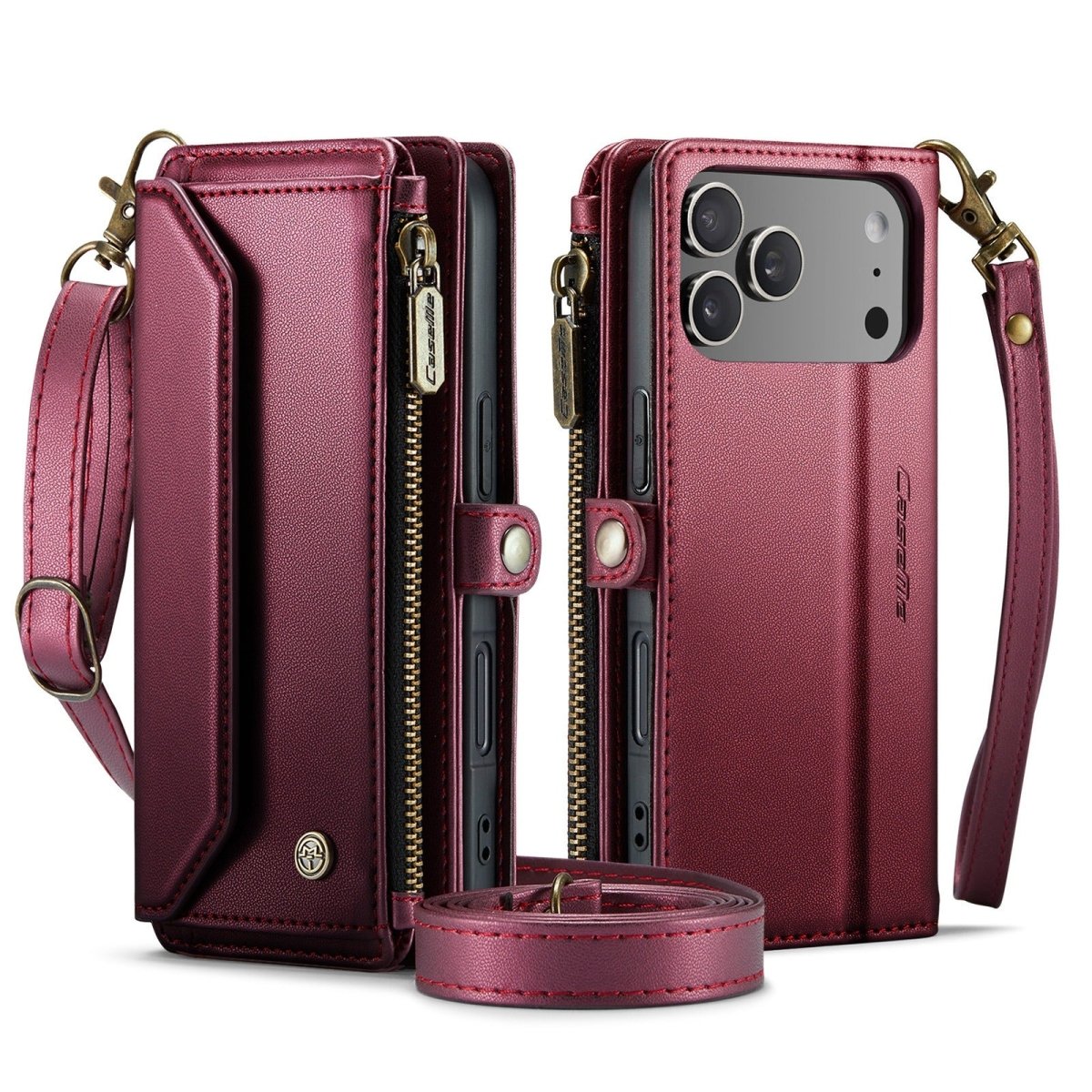 RFID Crossbody Leather Wallet Phone Case - Wine Red