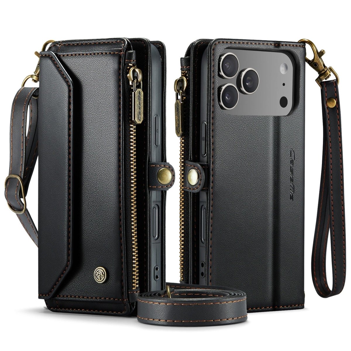RFID Crossbody Leather Wallet Phone Case - Black
