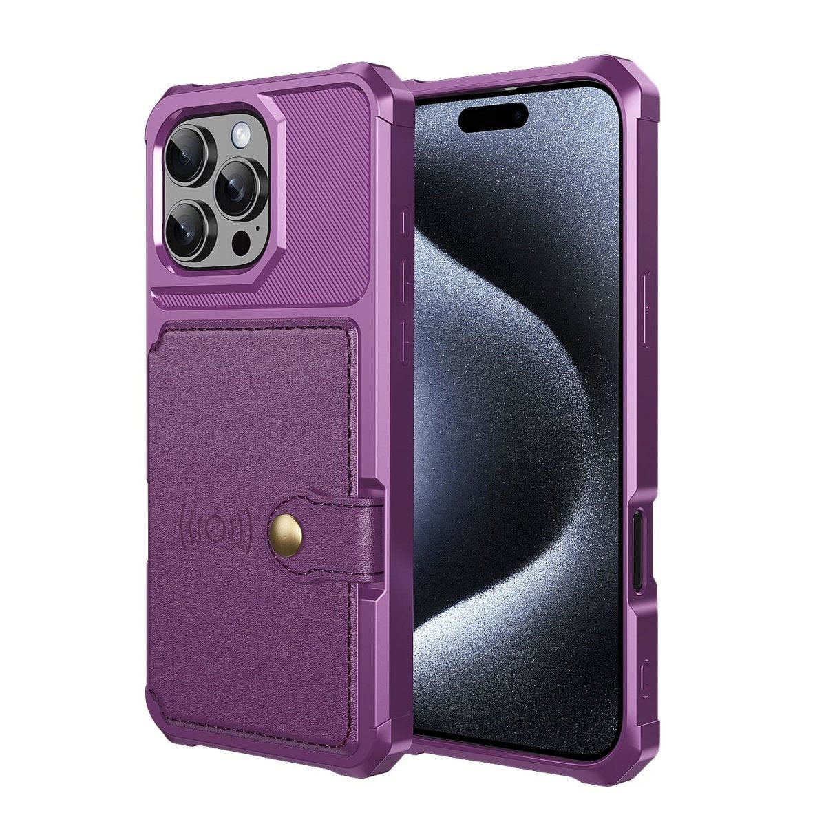 Magnetic Leather Phone Wallet Case - Purple