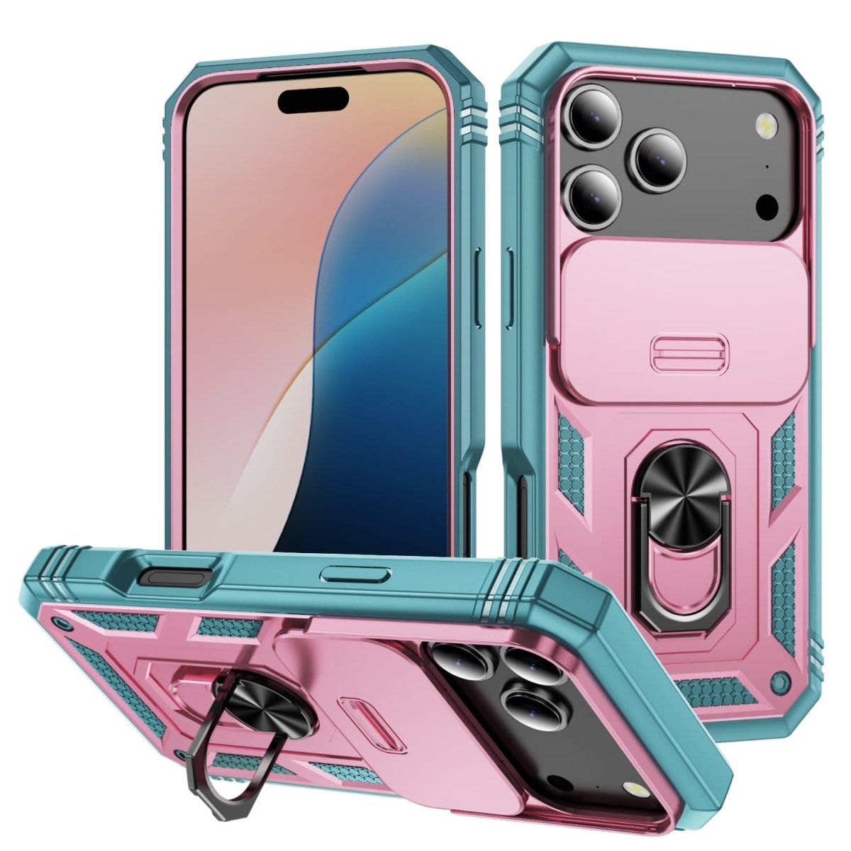 Heavy Duty Magnetic Phone Case With Camera Cover - Pink & Mint