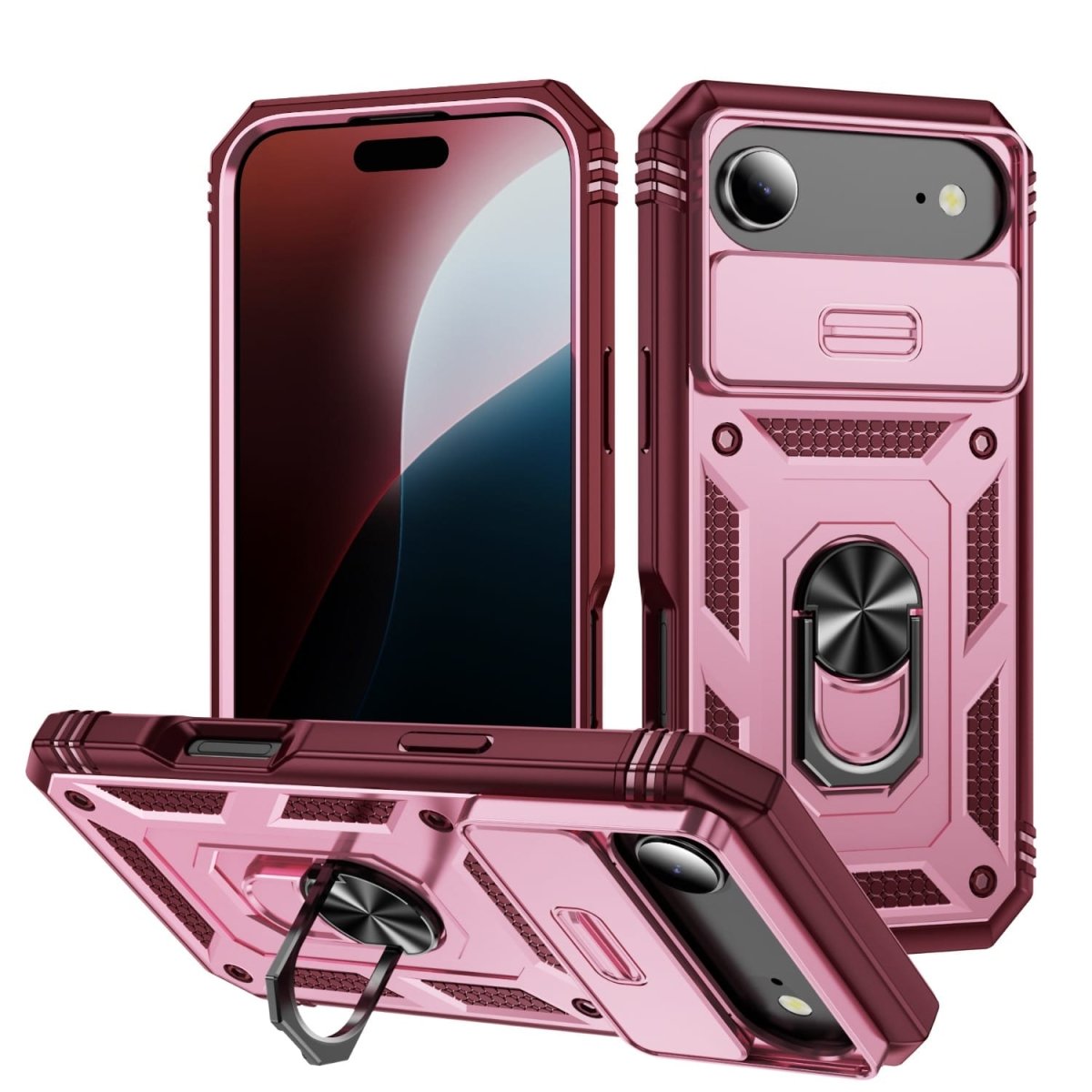Heavy Duty Magnetic Phone Case With Camera Cover - Pink & Red