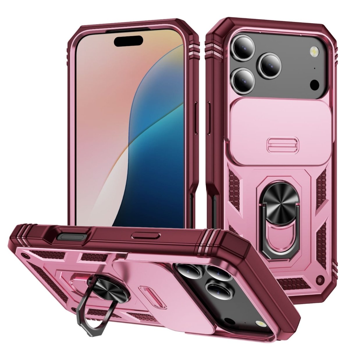 Heavy Duty Magnetic Phone Case With Camera Cover - Pink & Red