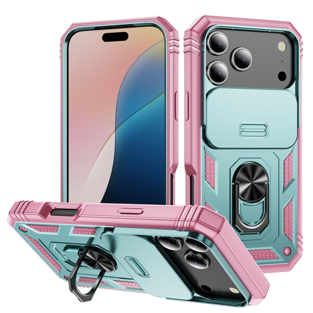 Heavy Duty Magnetic Phone Case With Camera Cover - Mint & Pink