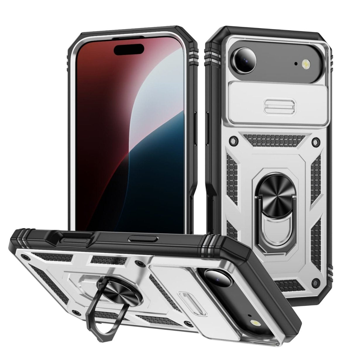 Heavy Duty Magnetic Phone Case With Camera Cover - White & Black