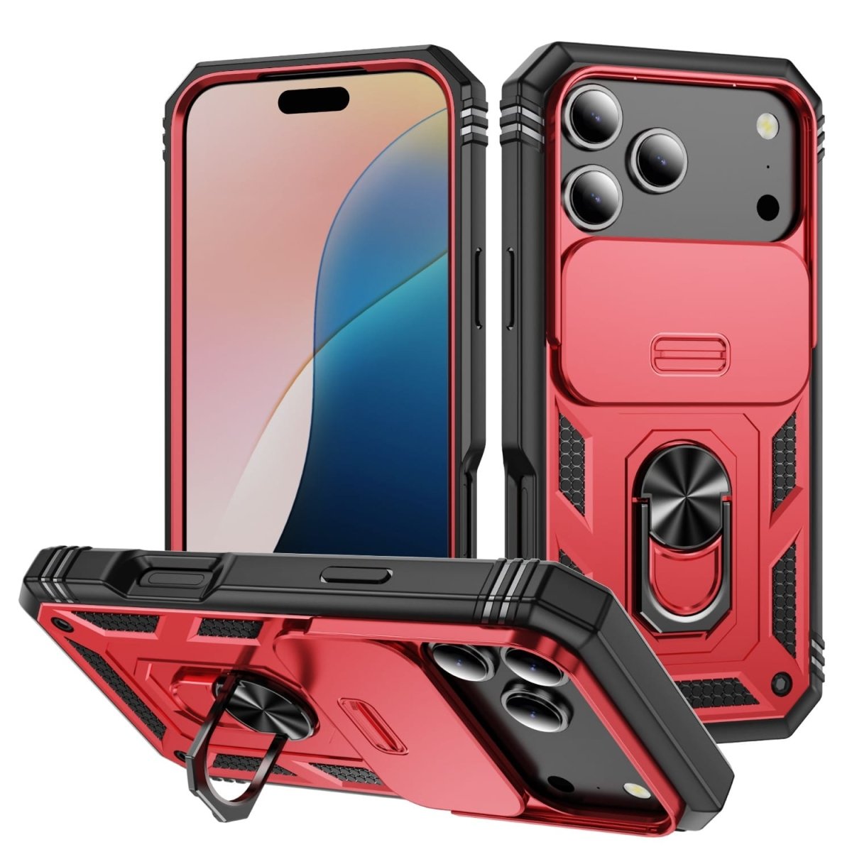 Heavy Duty Magnetic Phone Case With Camera Cover - Red