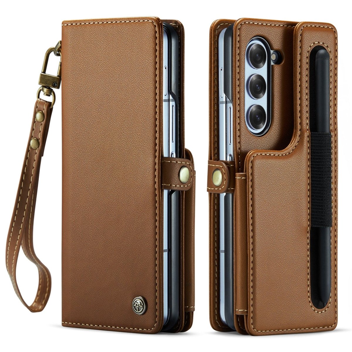 RFID Flip Leather Wallet Case For Samsung Z Fold 6 - Brown