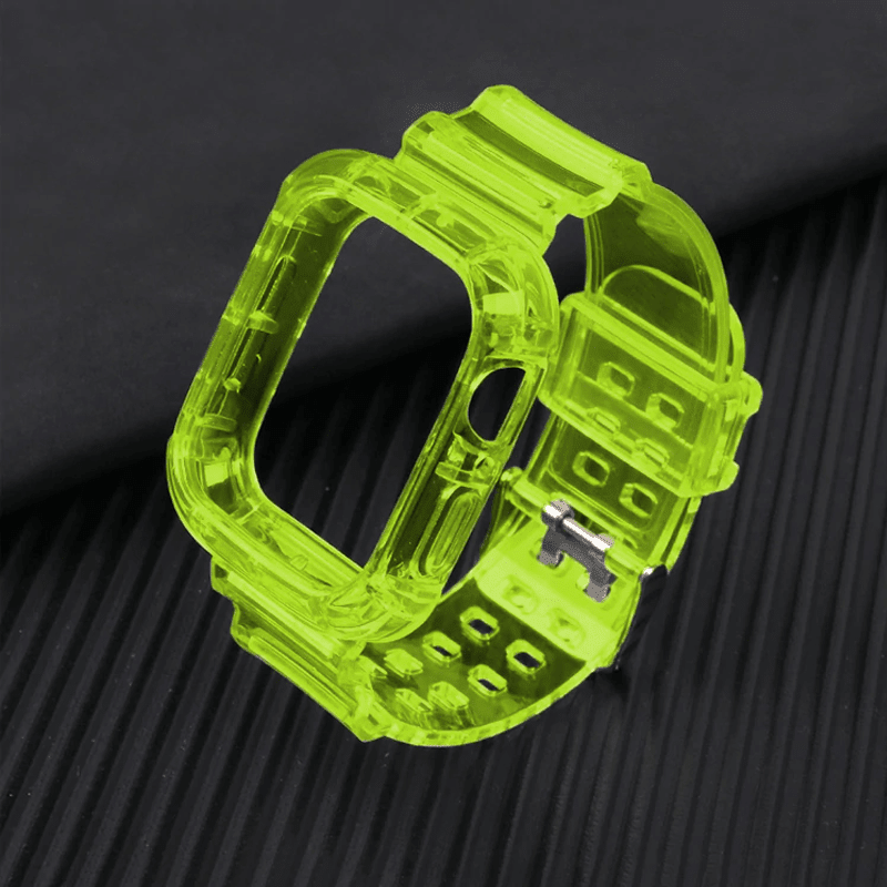 Transparent Sports Watch Band With Built In Case - Yellow Green