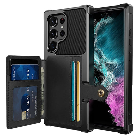 Magnetic Leather Wallet Case For Samsung Galaxy S - Black