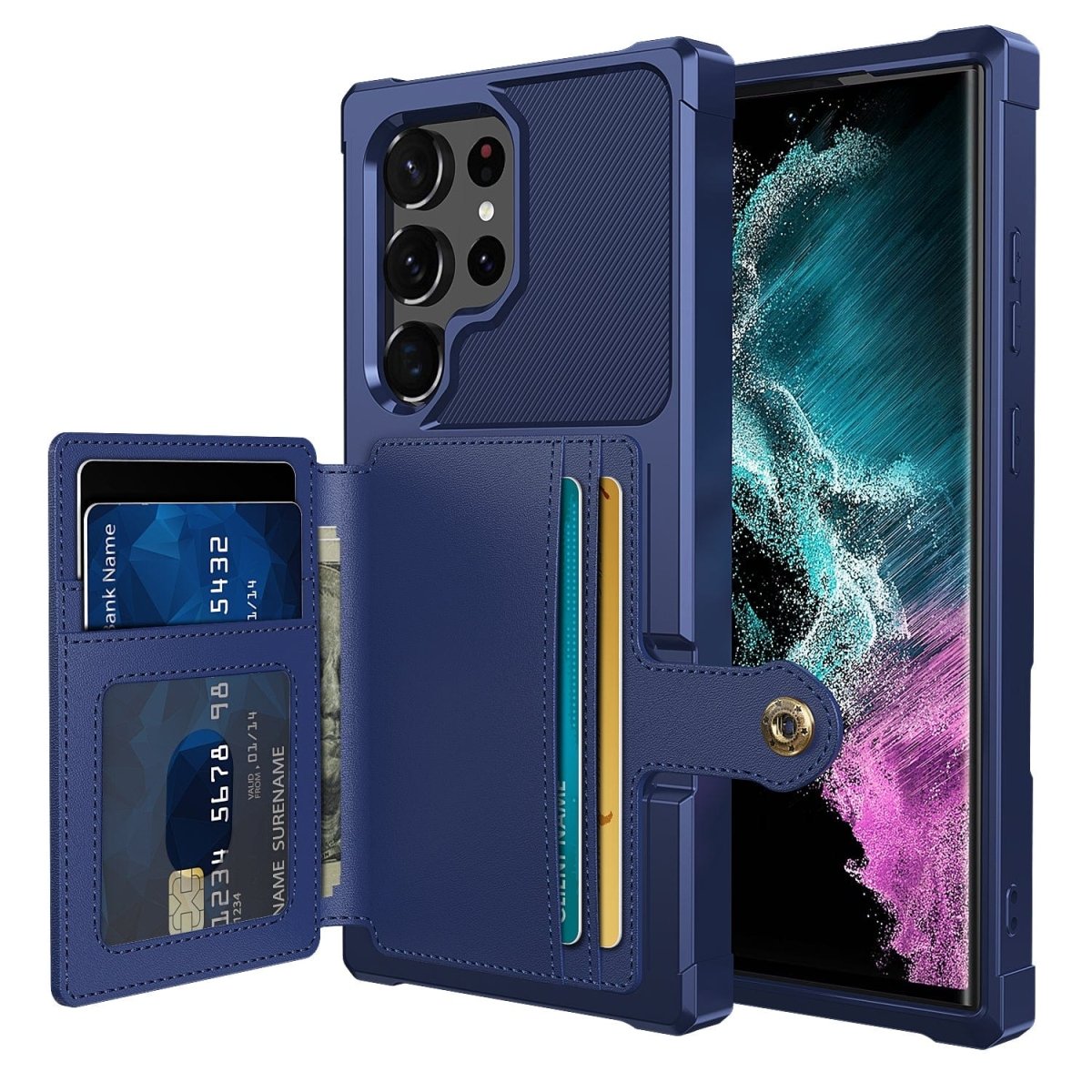 Magnetic Leather Wallet Case For Samsung Galaxy S - Blue