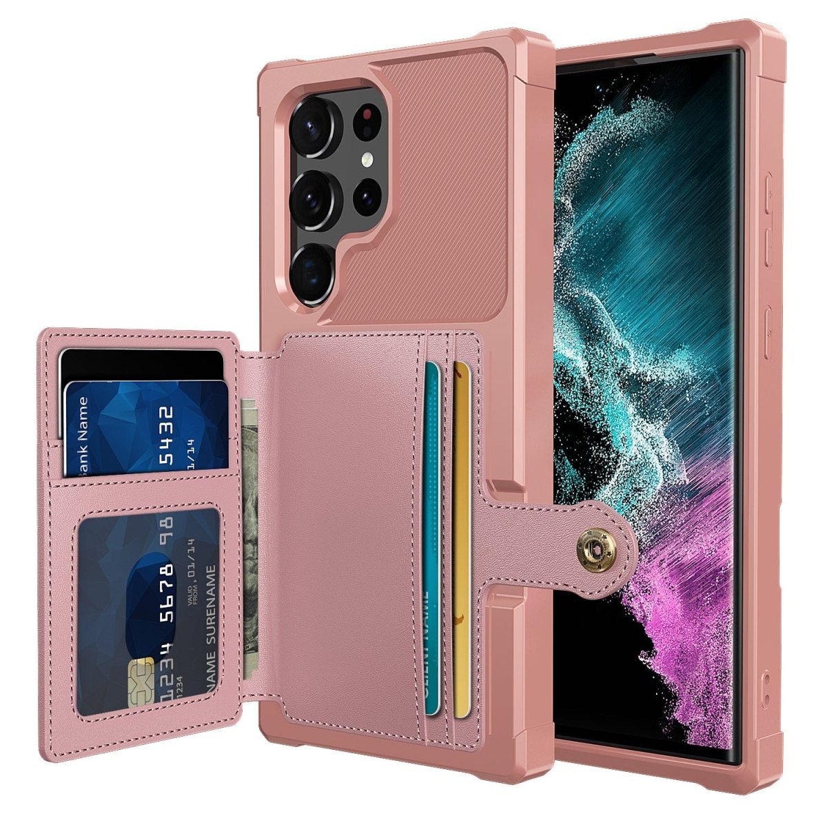 Magnetic Leather Wallet Case For Samsung Galaxy S - Rose Gold