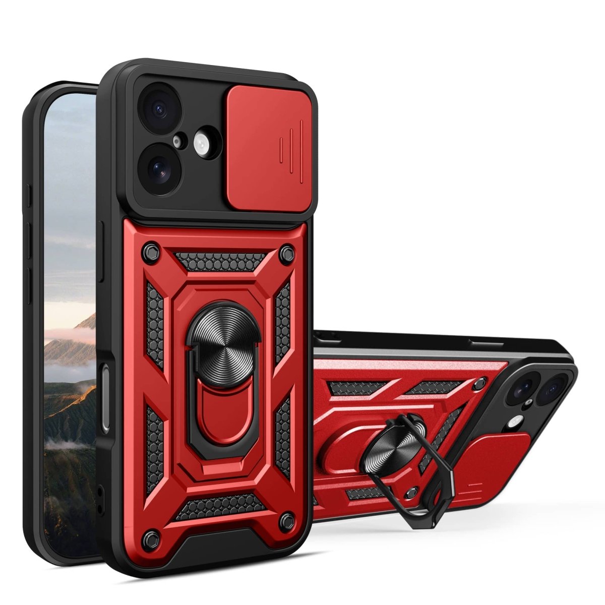 Magnetic Shockproof Phone Case With Camera Cover - Red