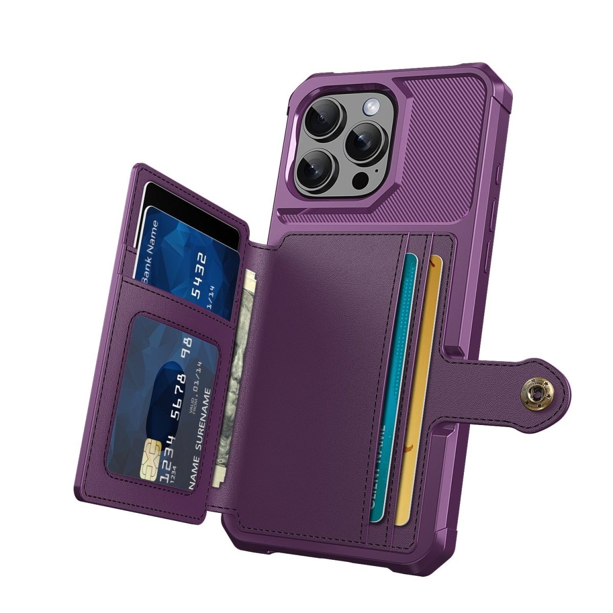Magnetic Leather Phone Wallet Case - Purple