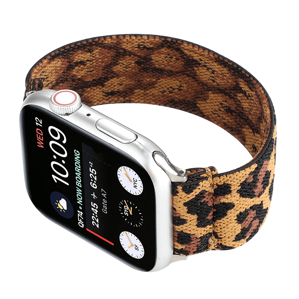 Elasticated Nylon Watch Band - Brown Leopard