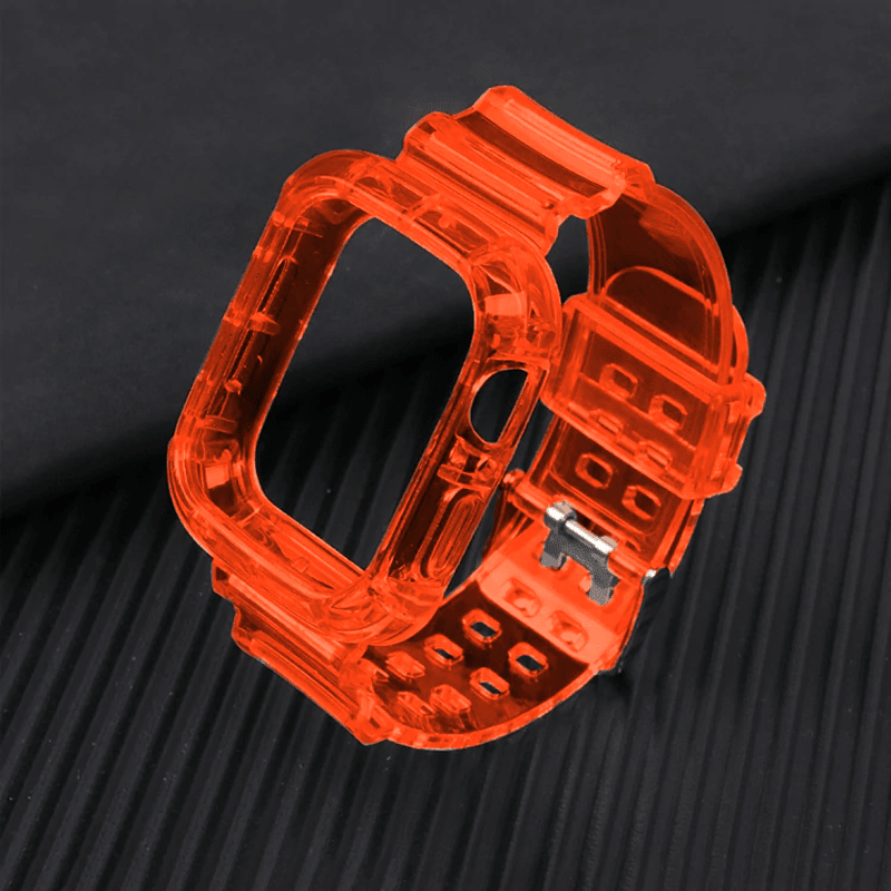Transparent Sports Watch Band With Built In Case - Orange