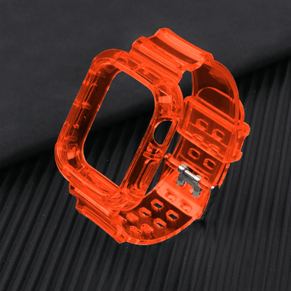 Transparent Sports Watch Band With Built In Case - Orange