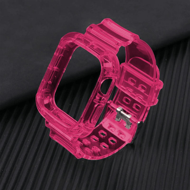 Transparent Sports Watch Band With Built In Case - Pink