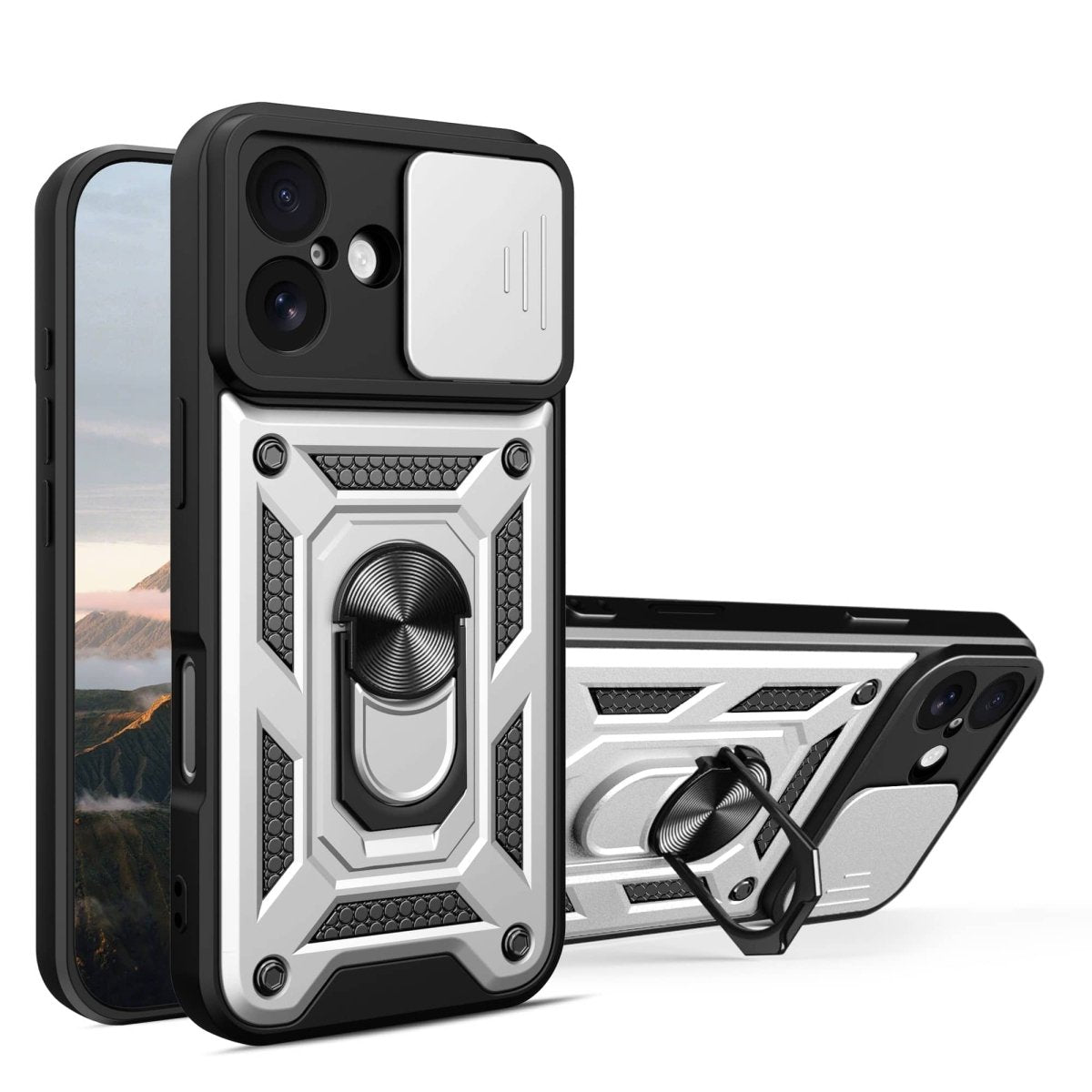 Magnetic Shockproof Phone Case With Camera Cover - Silver