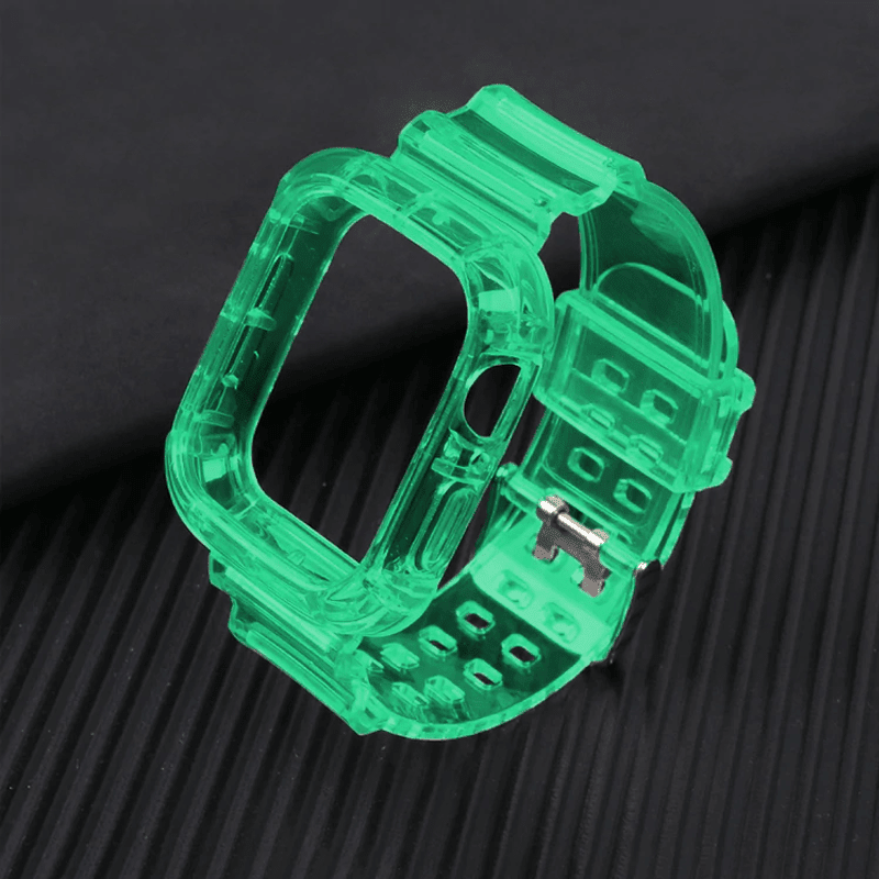 Transparent Sports Watch Band With Built In Case - Green