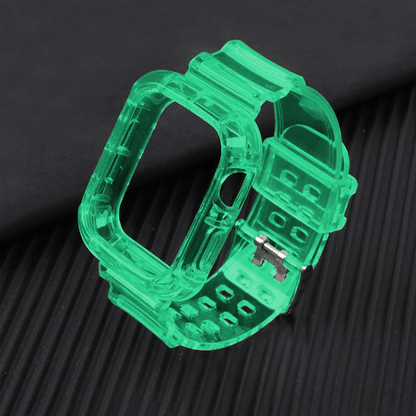 Transparent Sports Watch Band With Built In Case - Green