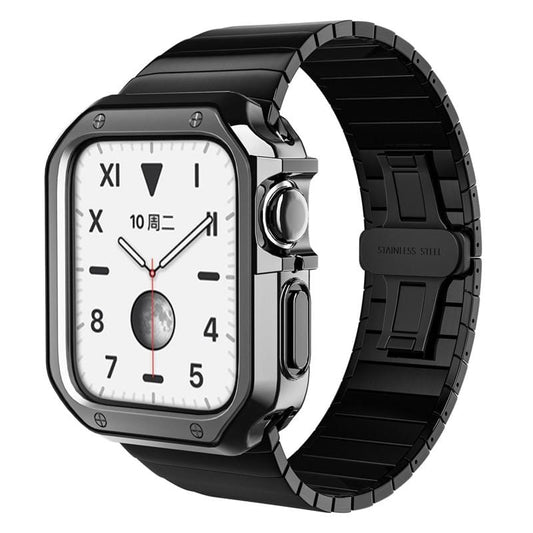 Smooth Stainless Steel Watch Band With Case - Black
