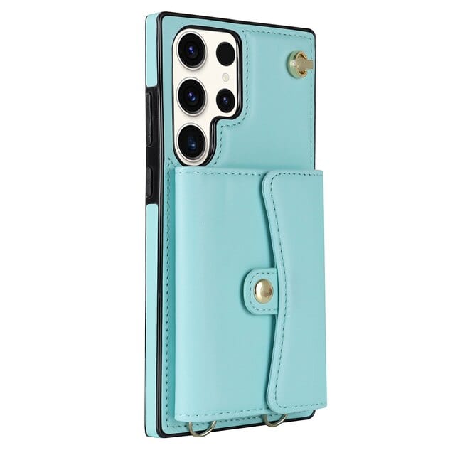 Cardholder Leather Case With Lanyard for Samsung S Series - Light Blue