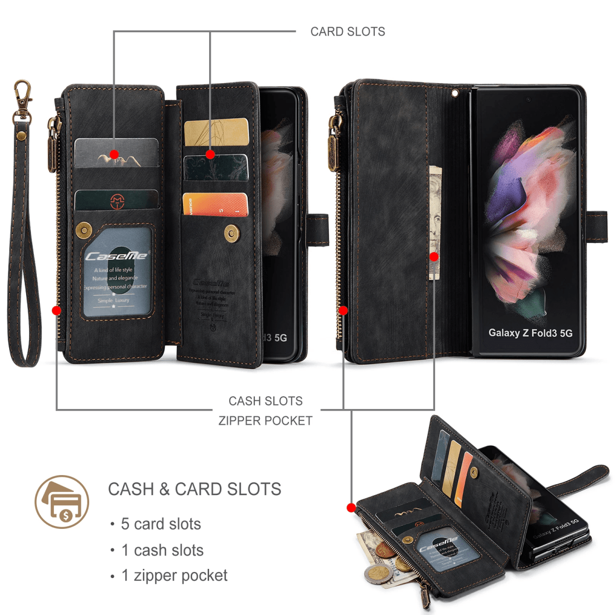 Zipper Leather Wallet Case For Samsung Z Fold