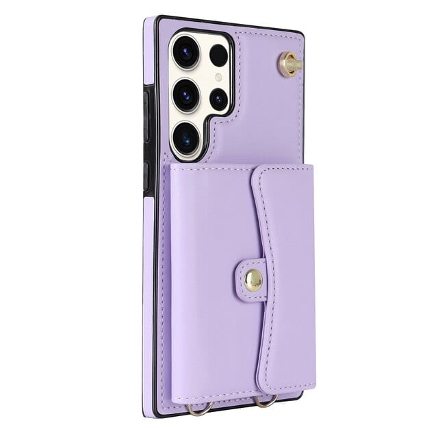 Cardholder Leather Case With Lanyard for Samsung S Series - Purple