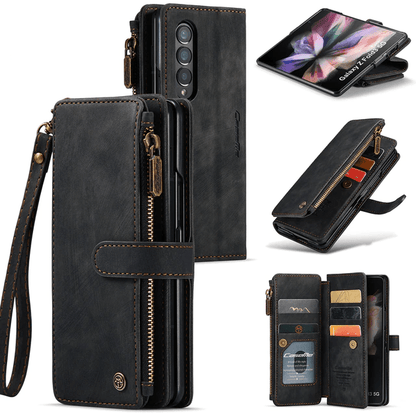 Zipper Leather Wallet Case For Samsung Z Fold - Black