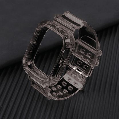 Transparent Sports Watch Band With Built In Case - Black