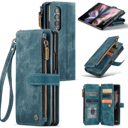 Zipper Leather Wallet Case For Samsung Z Fold - Blue