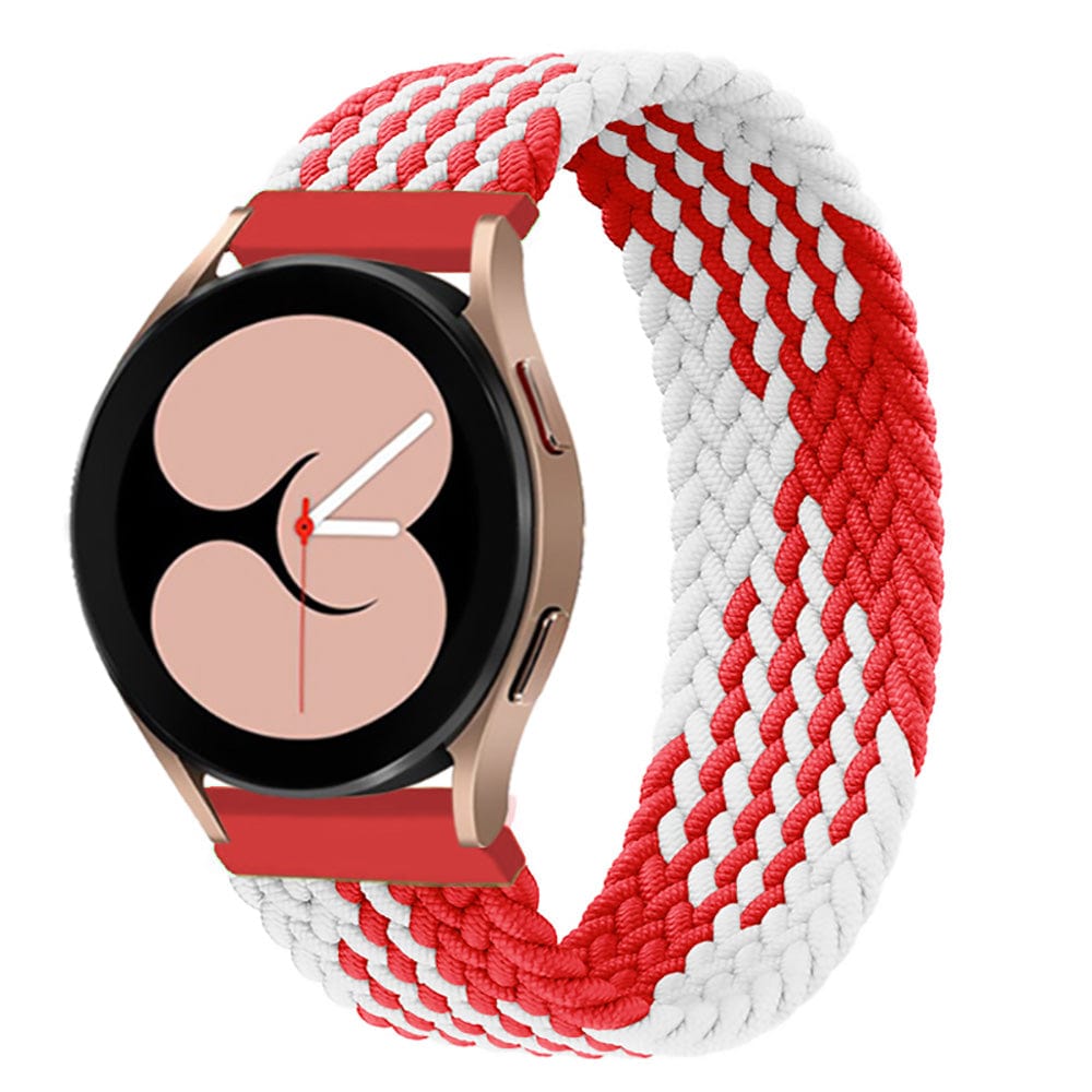 Braided Solo Loop Watch Band For Samsung - White Red